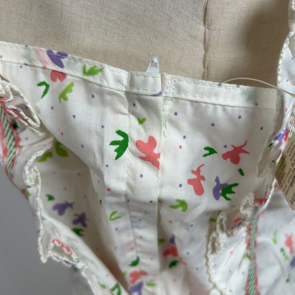 Vintage 70s Bill Tice Sz 14 White Floral Apron Midi Prairie Cottage Dress NWT - Picture 4 of 12